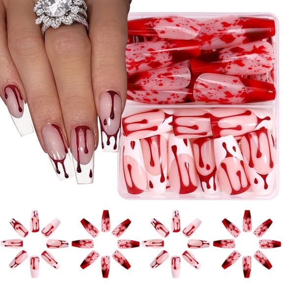 Pack Of 48 Halloween Selfs Adhesive Nails Stickers Blood Drip Design ABS Materials Nails Art For Parties Costume Event