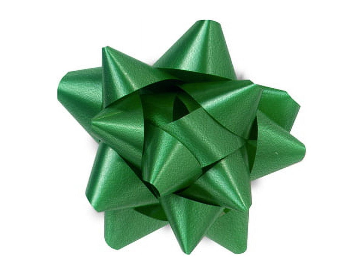 Pack Of 48, Small Solid Emerald Green Star Poly Gift Bows 2.5" x 12 Loops Made in USA