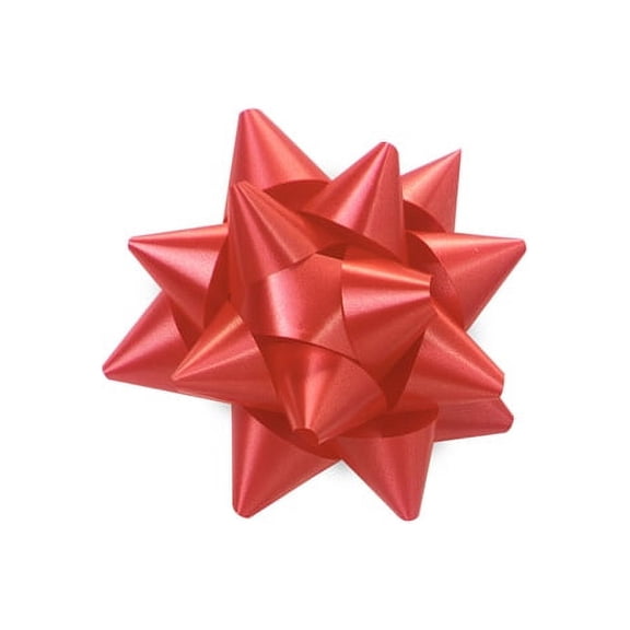 Pack Of 48, Small Solid Red Star Poly Gift Bows 2.5" x 12 Loops Made in USA