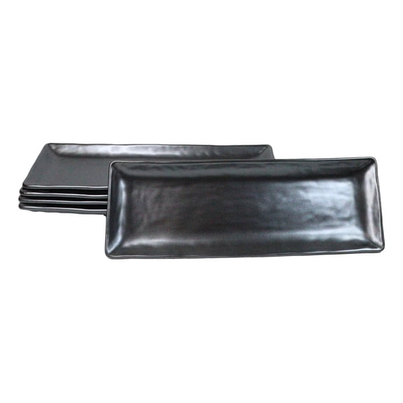 Pack Of 5 Black Tetsu Kesho Ceramic Collection Rectangular Serving Platter 14" L