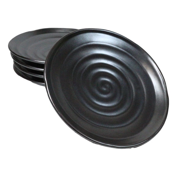 Pack Of 5 Black Tetsu Kesho Collection Porcelain Round Dinner Plates 8.75" D