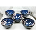 thumbnail image 1 of Pack Of 5 Blue Japanese Hasui Sakura Cherry Blossom Ceramic Large Rice Bowls, 1 of 9