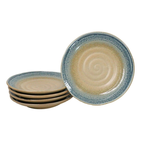 Pack Of 5 Blue River Ao Nagashi Collection Porcelain Round Dinner Plates 8.75" D