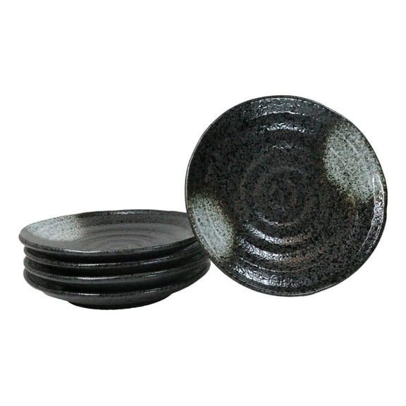 Pack Of 5 Ceramic Charcoal Grey Tone Hakumu Porcelain Round Dinner Plates 8.75"D