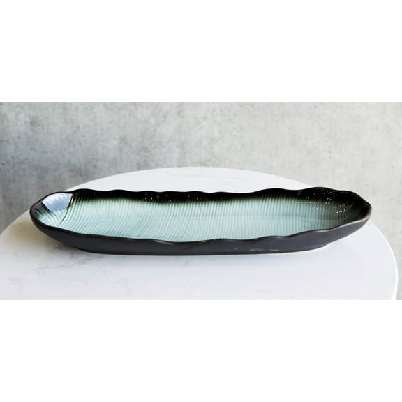 Pack Of 5 Ceramic Long Dinner Entree Wavy Oval Concave Platter Plate 13.25"L