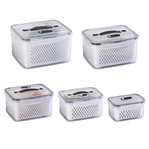 Pack Of 5 Stackable Double Layer drop Proof Food Savers Including Drain Basket