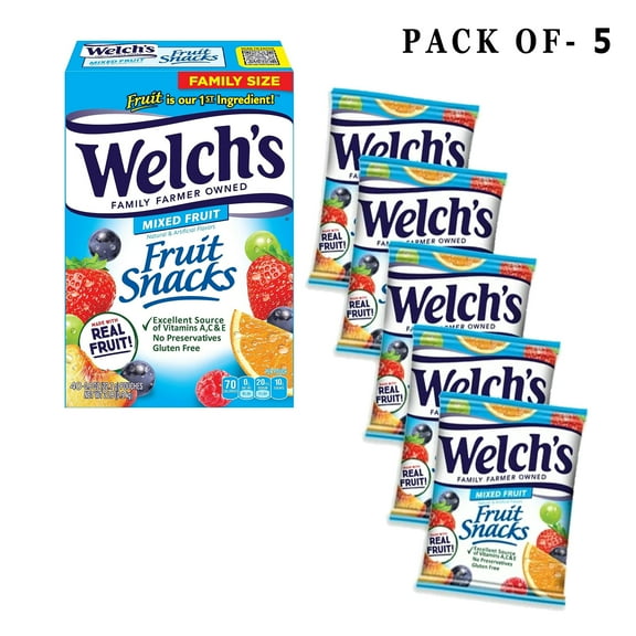 Pack Of 5 Welch's Fruit Snacks Mixed Fruit Gluten Free | 0.8 Oz Per Pack | GOLDENROW