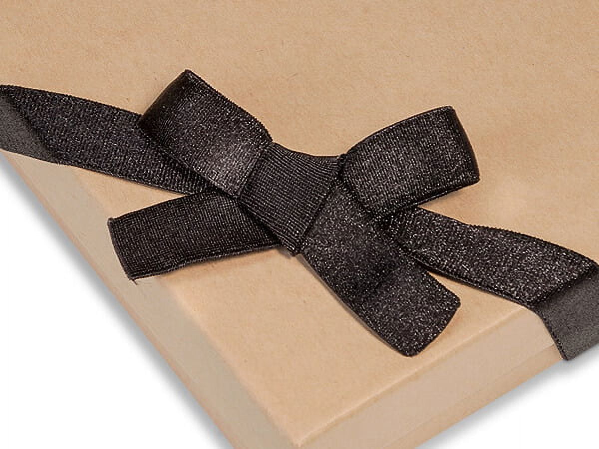 Pack Of 50, 12" Black Satin Stretch Wide Loops W/PreTied Bows For Jewelry Boxes