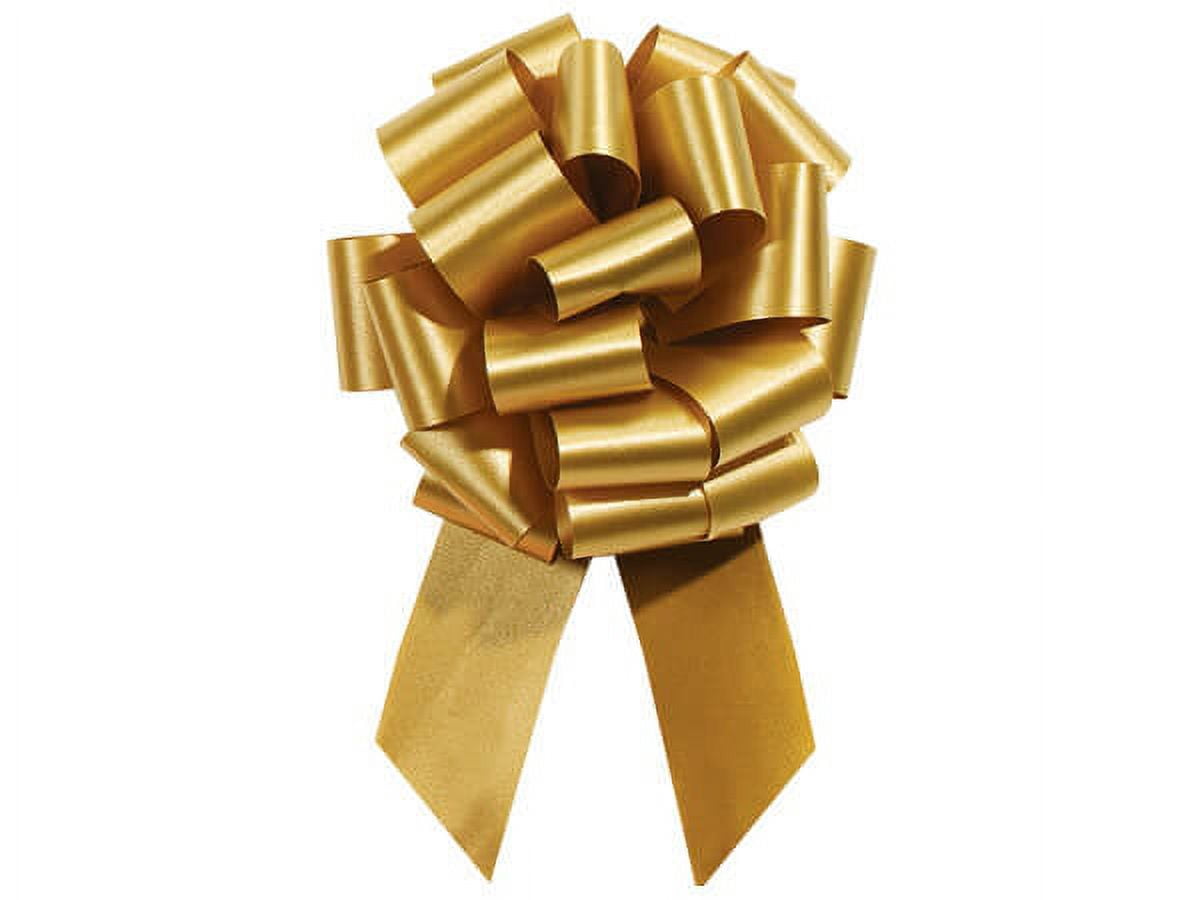 Pack Of 50, 4" Solid Holiday Gold 100% Polypropylene Flora Satin Gift Pull Bows 18 Loops For Gift Baskets & Gift Packaging