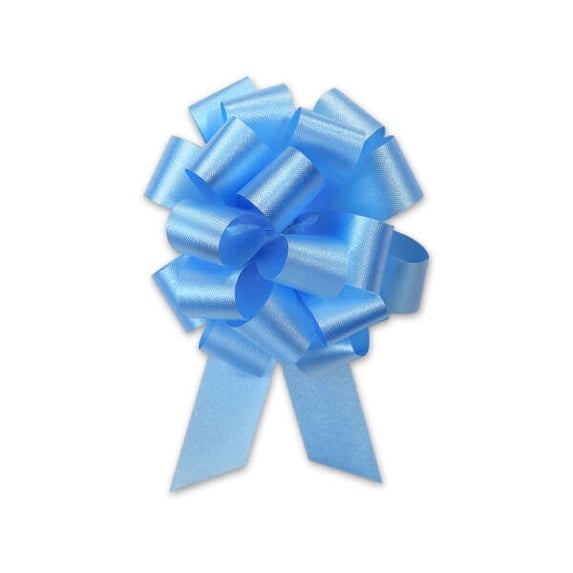 Pack Of 50, 5.5" Solid Light Blue 100% Polypropylene Flora Satin Gift Pull Bows 20 Loops For Gift Baskets & Gift Packaging
