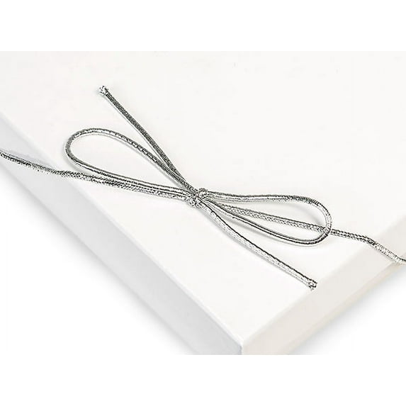 Pack Of 50, 8" Silver Metallic Stretch Cord Loops W/Pre-Tied Bows Made From 1/16" Round Elastic For Jewelry Boxes
