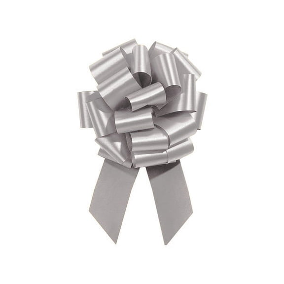 Pack Of 50, 8" Solid Silver 100% Polypropylene Flora Satin Gift Pull Bows 20 Loops For Gift Baskets & Gift Packaging