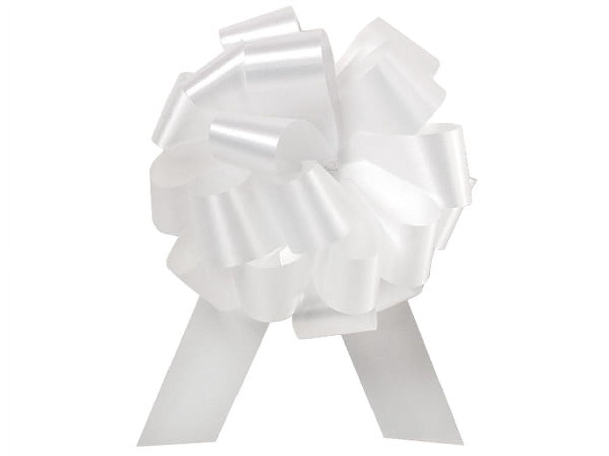 Pack Of 50, 8" Solid White 100% Polypropylene Flora Satin Gift Pull Bows 8" 20 Loops For Gift Baskets & Gift Packaging