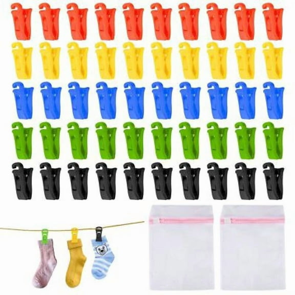 Pack Of 50 Colourful Sock Clips For Washing Machine And Dryer, Sock Holder
