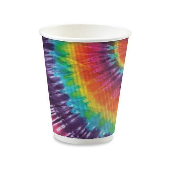 Pack Of 500, Tie Dye 12 Oz Groove Insulated Paper Coffee Cups Made in USA