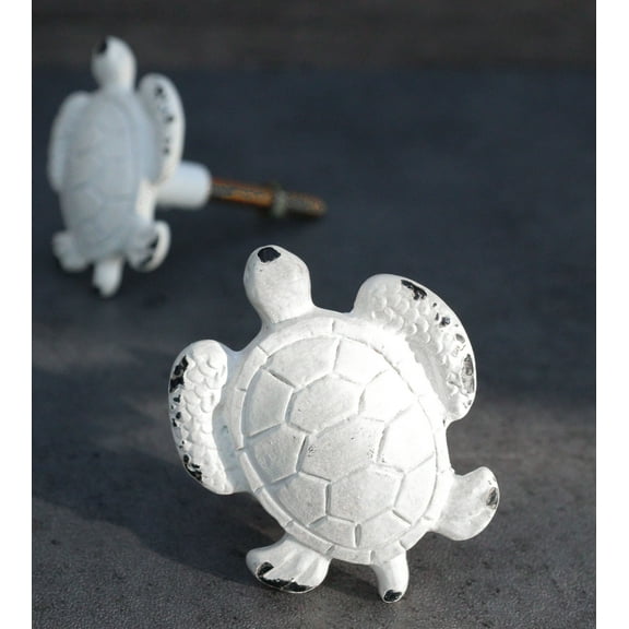 Pack Of 6 Aged White Nautical Marine Sea Turtle Drawer Cabinet Door Pull Knobs