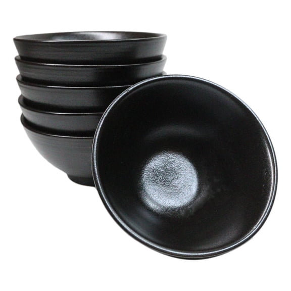 Pack Of 6 Black Kokuyo Minimalist Ceramic Small Rice Soup Appetizer Bowls 10oz