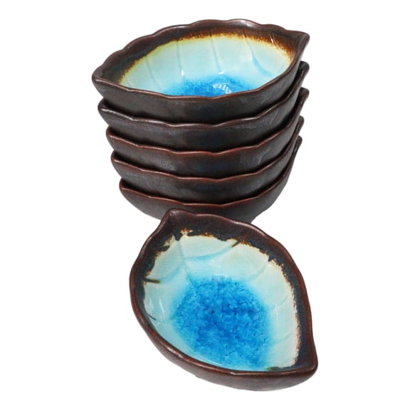 Pack Of 6 Blue Sky Aozora Kannyu Ceramic Leaf Shaped Sauce Condiment Dishes 2oz