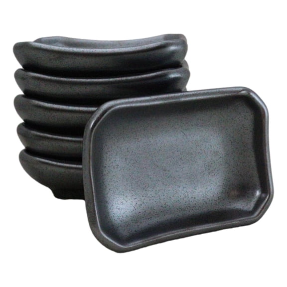 Pack Of 6 Ceramic Black Tetsu Kesho Soy Sauce Oil Condiment Rectangular Dishes