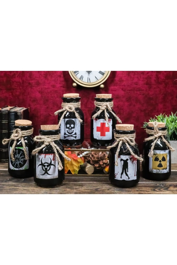 Pack Of 6 Ceramic Magic Voodoo Apothecary Mad Doctor Potion Bottles Props