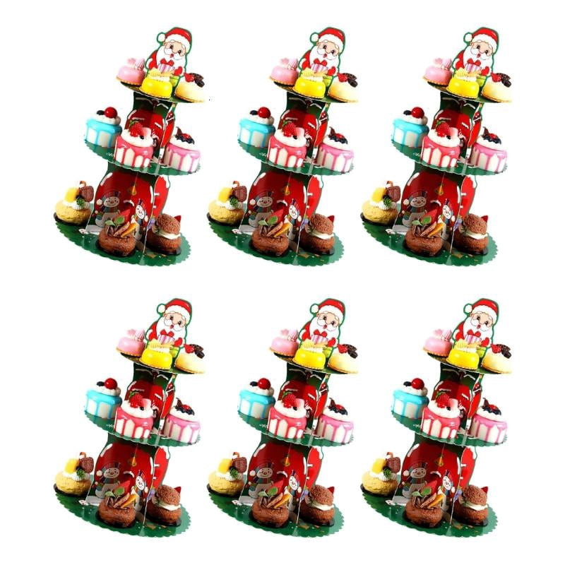 Pack Of 6 Christmas Cake Stand Paper Dessert Display Shelf 3 Tiers ...