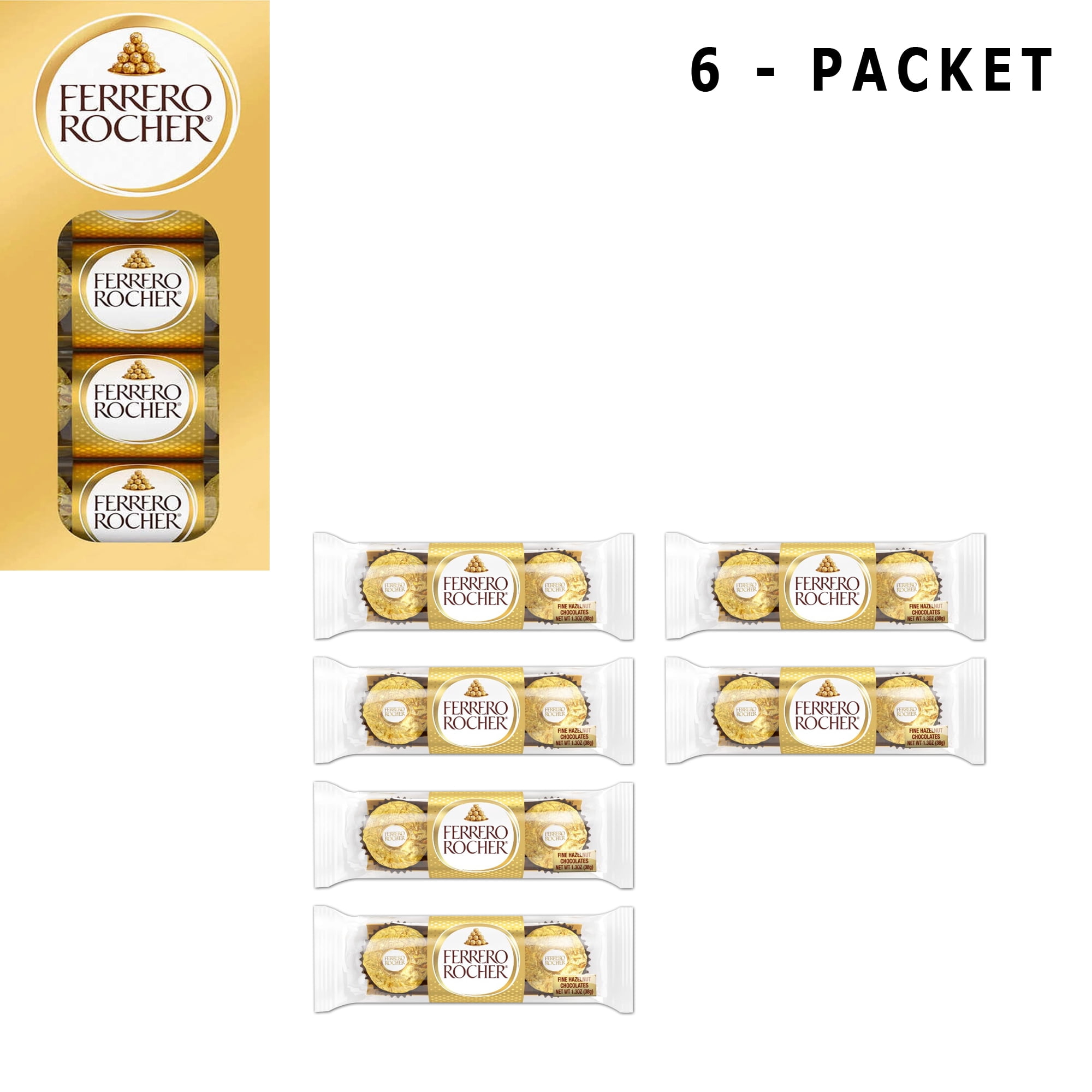 Pack Of 6 Ferrero Rocher Milk Chocolate Hazelnut Candy | 1.3 Oz Per ...