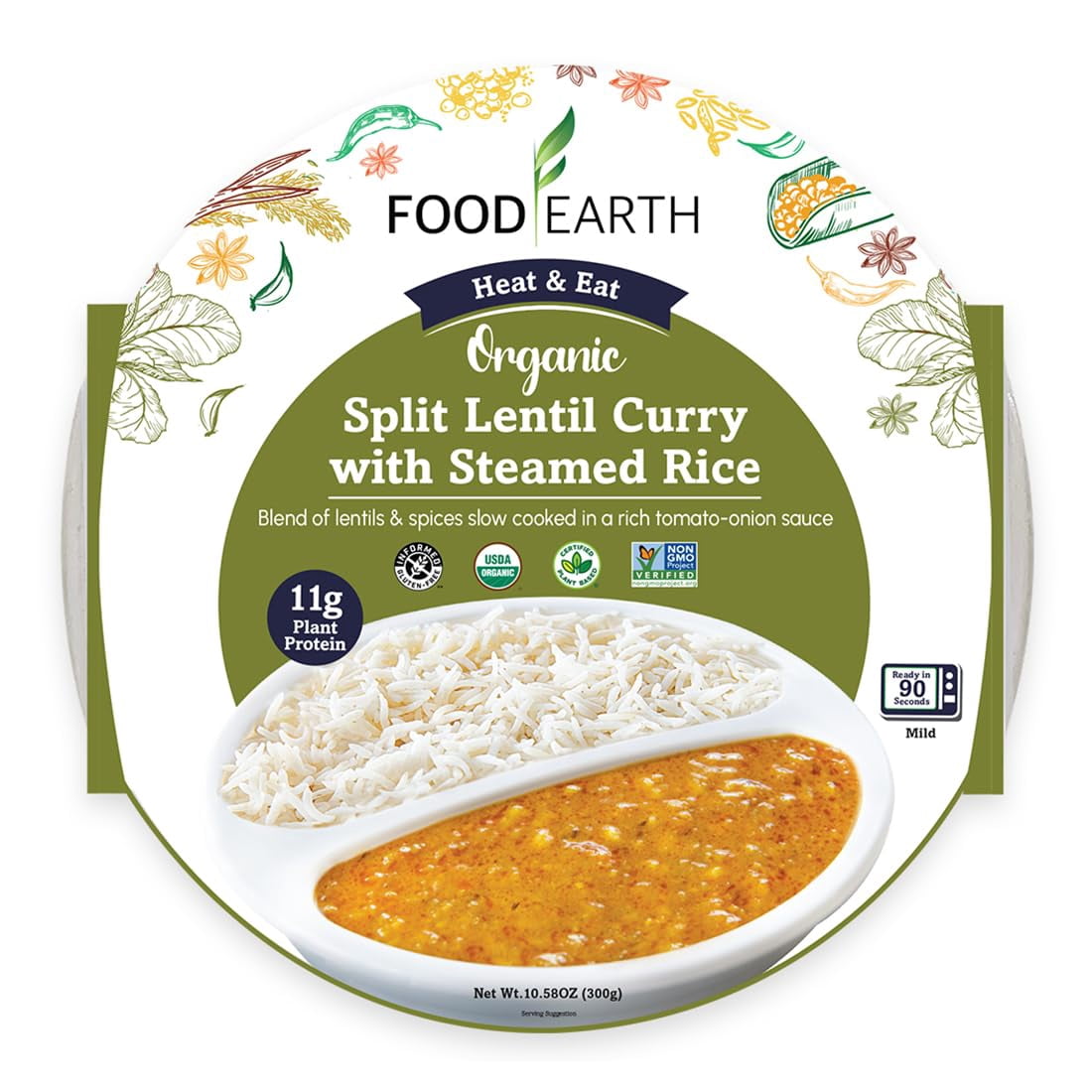 (Pack Of 6) Food Earth Entree Lentil Curry Rice 10.58 Oz