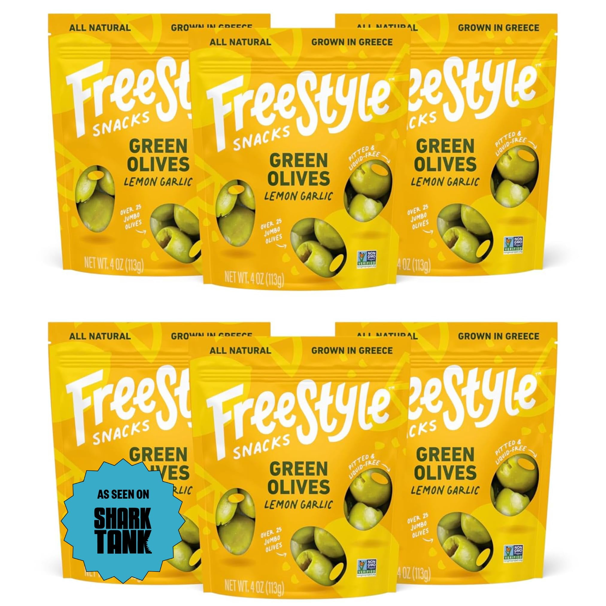 (Pack Of 6) Freestyle Snacks Olives Green Lemon Garlic 4 Oz