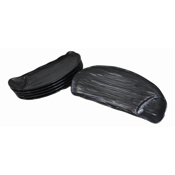 Pack Of 6 Half Moon Matte Black Melamine 2 Partitions Sushi Plates Platters 11"L