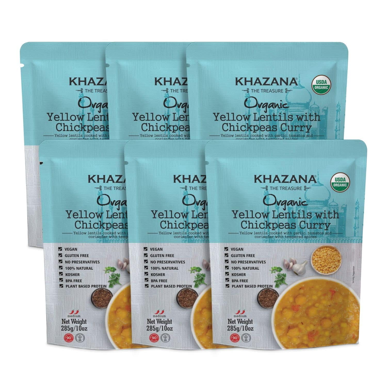 (Pack Of 6) Khazana Lentil Yellow Chickpea Ready To Eat 10 Oz