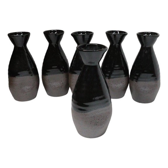 Pack Of 6 Made In Japan Black Matte And Glossy Wine Sake Tokkuri Bottle Flasks