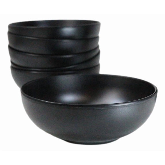 Pack Of 6 Modern Matte Black Melamine Round Appetizer Rice Shallow Bowls 16oz