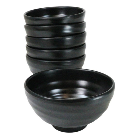 Pack Of 6 Modern Matte Black Melamine Small Round Soup Appetizer Rice Bowls 10oz