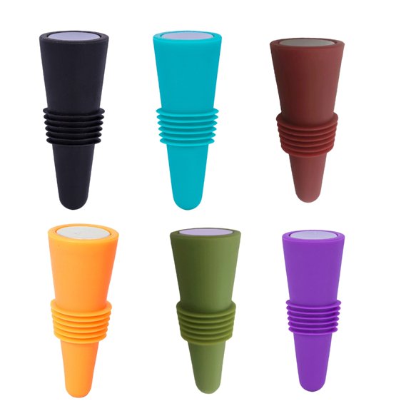 Pack Of 6 Multicolors Silicone Wine Stoppers with Metal Top Multipurpose Bottle Preservers Beverage Bottles Corks