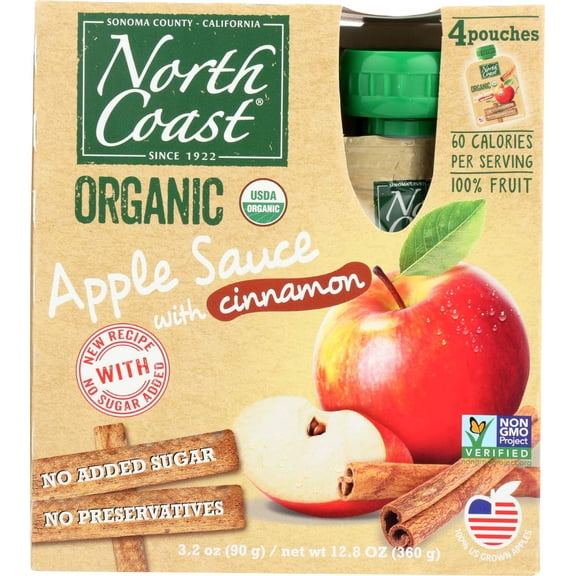 (Pack Of 6) North Coast Applesauce Cinnamon 4 Pack Peach Organic 12.8 Oz