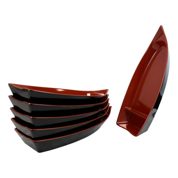 Pack Of 6 Plastic Lacquer Red Omakase Sushi Boat Serving Plate Platter 15"Long