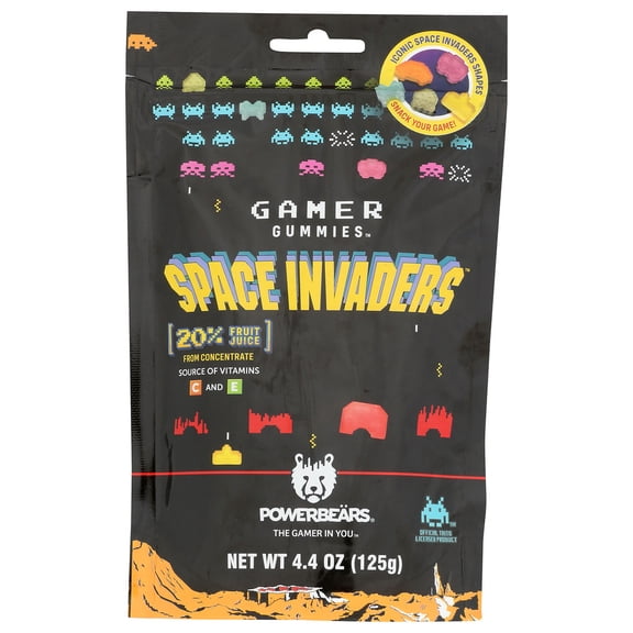 (Pack Of 6) Powerbears Gummies Space Invaders Bag 4.4 Oz