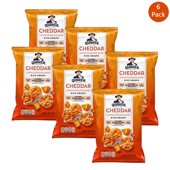 Pack Of 6 Quaker Rice Crisps Gluten Free Cheddar Cheese And Flavor | 0.67 Oz Per Pack | GOLDENROW