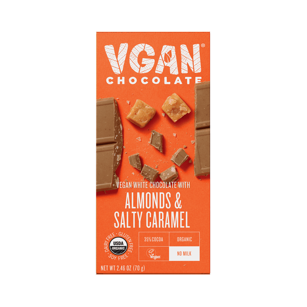(Pack Of 6) VGAN Chocolate Bar White Almond Salted Caramel 2.46 Oz
