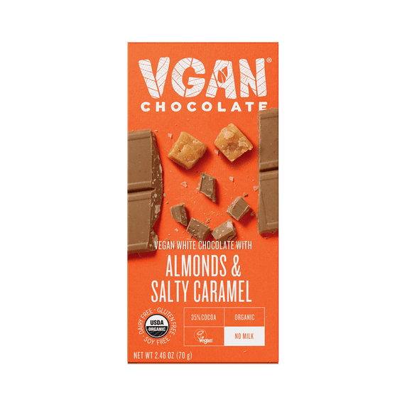 (Pack Of 6) VGAN Chocolate Bar White Almond Salted Caramel 2.46 Oz