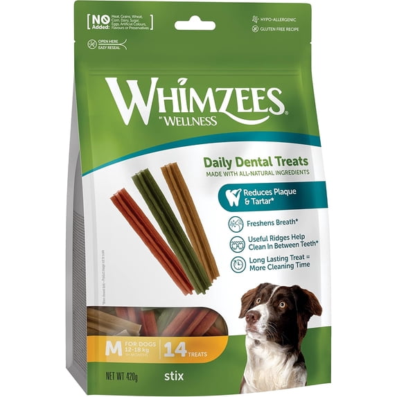 (Pack Of 6) Whimzees Chew Dog Dental Sticks Medium 14.8 Oz
