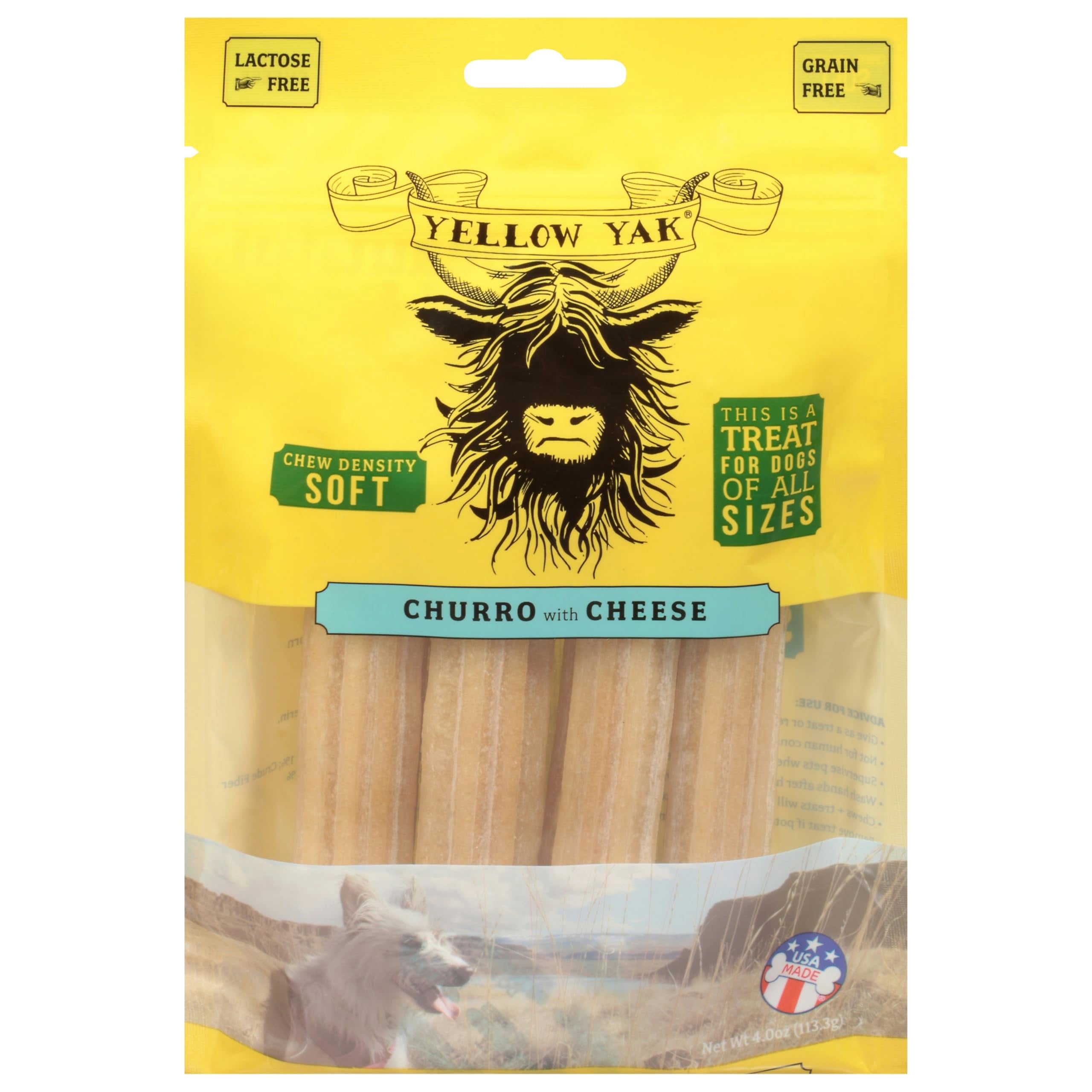 (Pack Of 6) Yellow Yak Dog Chew Churro Cheese 4 Oz