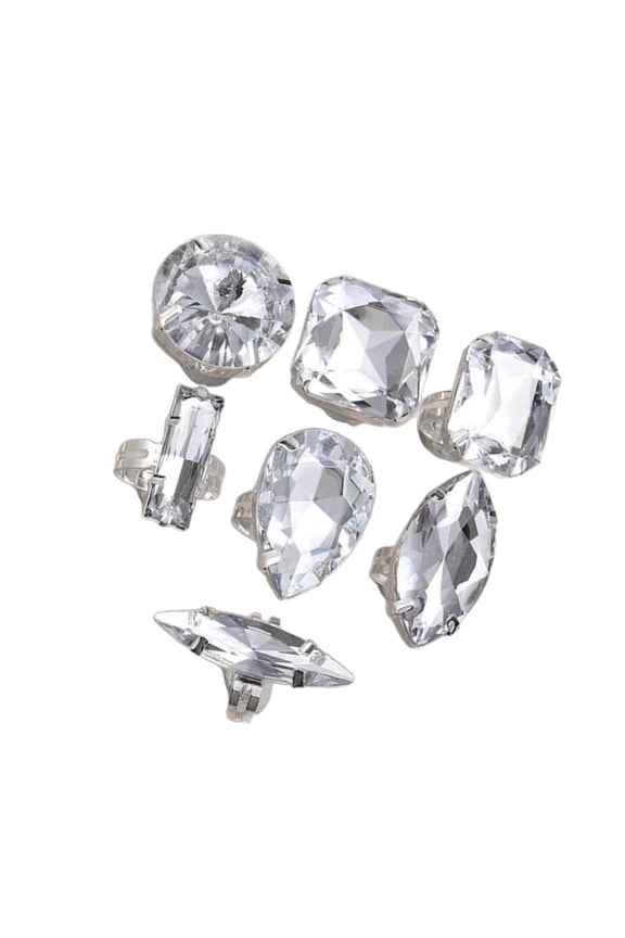 Pack Of 7 Oversized Teardrop Rhinestones Rings Set For Women Stackable Jewelry Sparkling Water Accessories