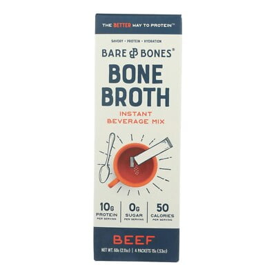 (Pack Of 8) Bare Bones Bone Broth Beef Instant 4 Count 2.12 Oz