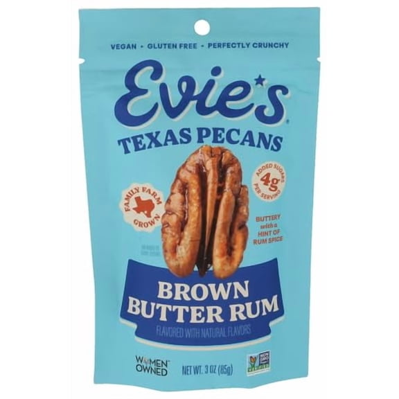 (Pack Of 8) Evies Snacks Pecans Roasted Brown Butter Rum 3 Oz