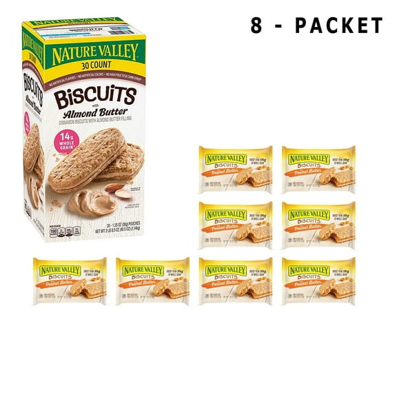 Pack Of 8 Pcs Nature Valley Biscuit Sandwich with Almond Butter | 1.35 oz per pack | GOLDENROW