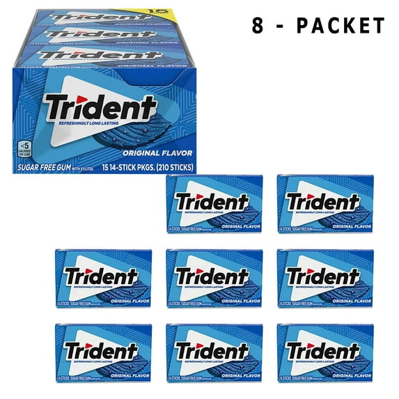 Pack Of 8 Pcs Trident Original Sugar Free Gum | 1.2 oz per pack | GOLDENROW