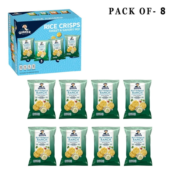 Pack Of 8 Quaker Rice Crisps Gluten Free Buttermilk Ranch | 0.67 Oz Per Pack | GOLDENROW