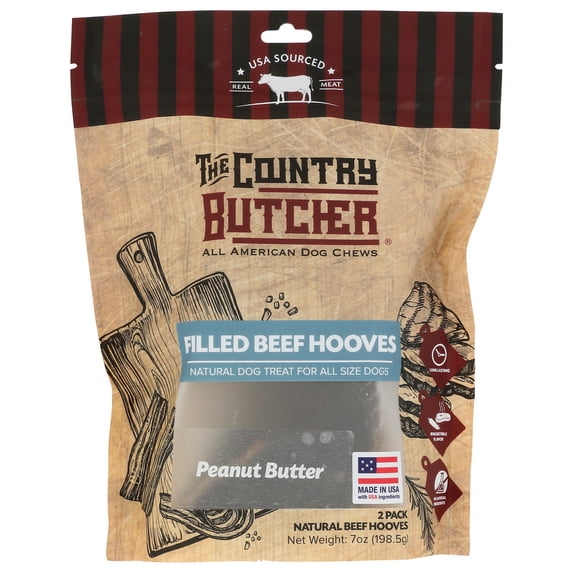 (Pack Of 8) The Country Butcher Dog Treat Stf Hoof Peanut Butter 2 Pieces