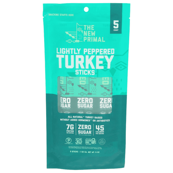 (Pack Of 8) The New Primal Turkey Sticks Lite Pepper Priced 5 Oz